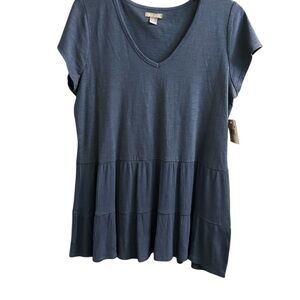 NWT Falls Creek Size M SS Two Tier V-Neck Women's Navy Blue Short Sleeve Tunic
